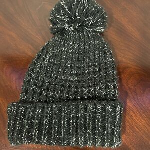 Black and Gray Knit Pom-Pom Beanie